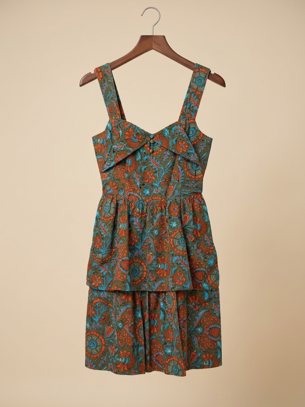 Banana Republic Floral Tiered Mini Dress in Teal and Rust